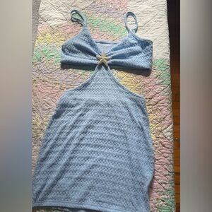 Mini Dress with Starfish Accent in Light Blue